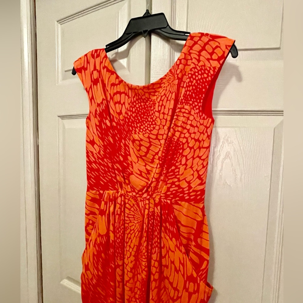 Shoshanna Silk Print Coral Red Pink Orange Sleeveless Mini Dress - Picture 4 of 10